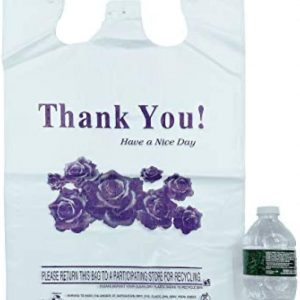 R Noble Heavy Duty 12???23???7?Purple Flower Thank You Reusable Disposable Grocery T-Shirt Plastic Bags 200 Counts 17Mic