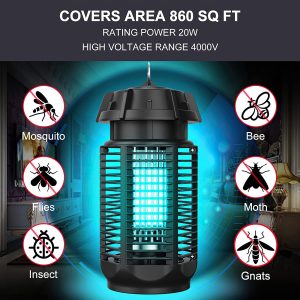 Auqatur Mosquito Killer Lamp 20W UV Electric Fly Zapper Waterproof Light Portable Bug Zapper, Moth, Gnat, Flies Pest Control Repeller Catcher with Standard UK Plug for Indoor, Black-2