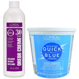 L’Oreal Technique Quick Blue Powder Bleach Extra Strength 1lb w/30 Volume Oreor Developer 16oz Bundle