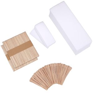 250 Pieces Wax Strips and Sticks Kit Includes Waxing Strips Hair Removal Cloth Wax Strips and Wooden Smooth Wax Applicator Sticks for Women Men Body Skin Hair Removal